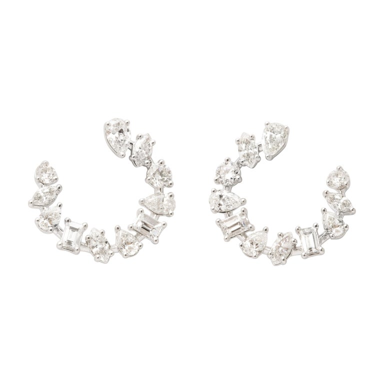 Multi-Shape Diamond Swirl Hoop Earrings For Sale at 1stDibs