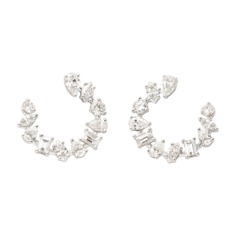 MultiShape Diamond Swirl Hoop Earrings For Sale at 1stDibs