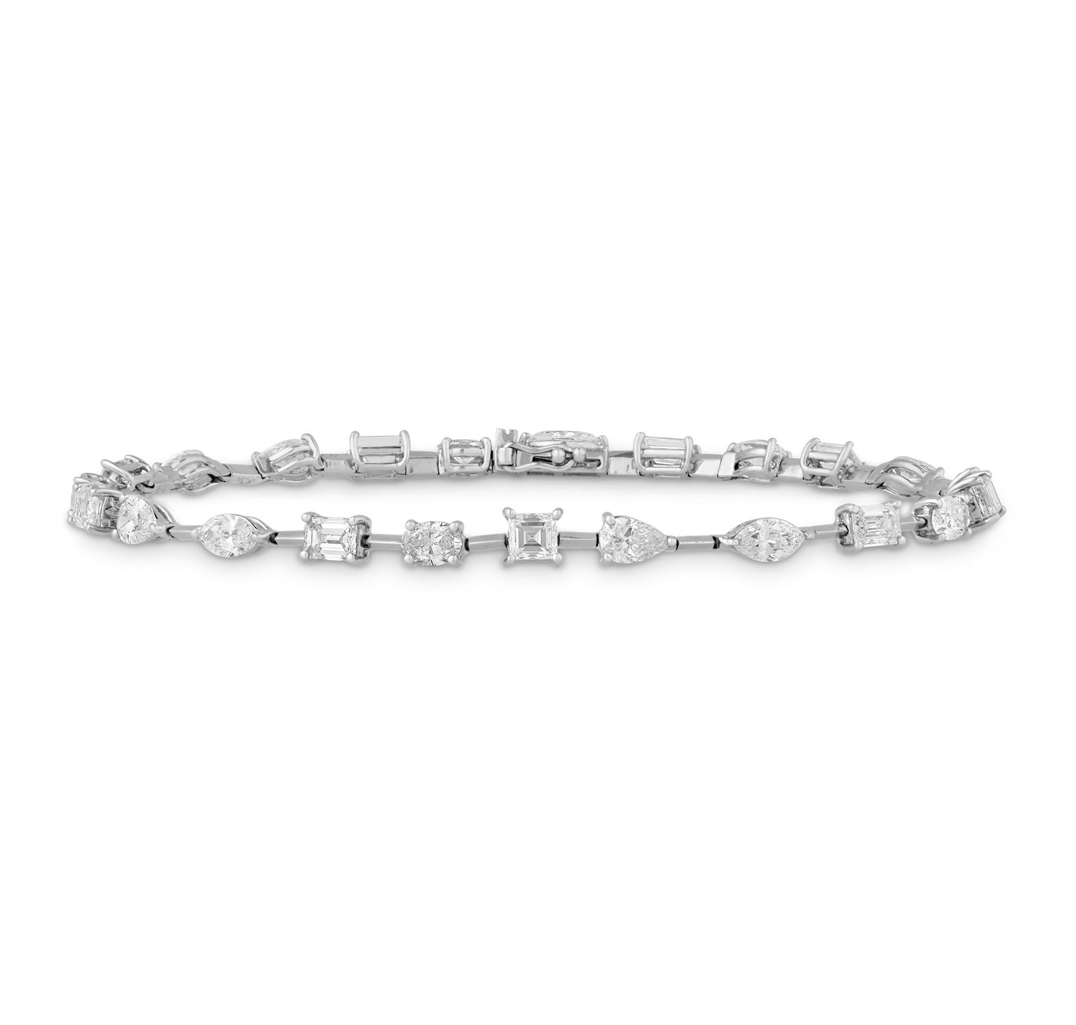 Modern Multi-Shape Diamond Tennis Bracelet, 4.98 carats For Sale