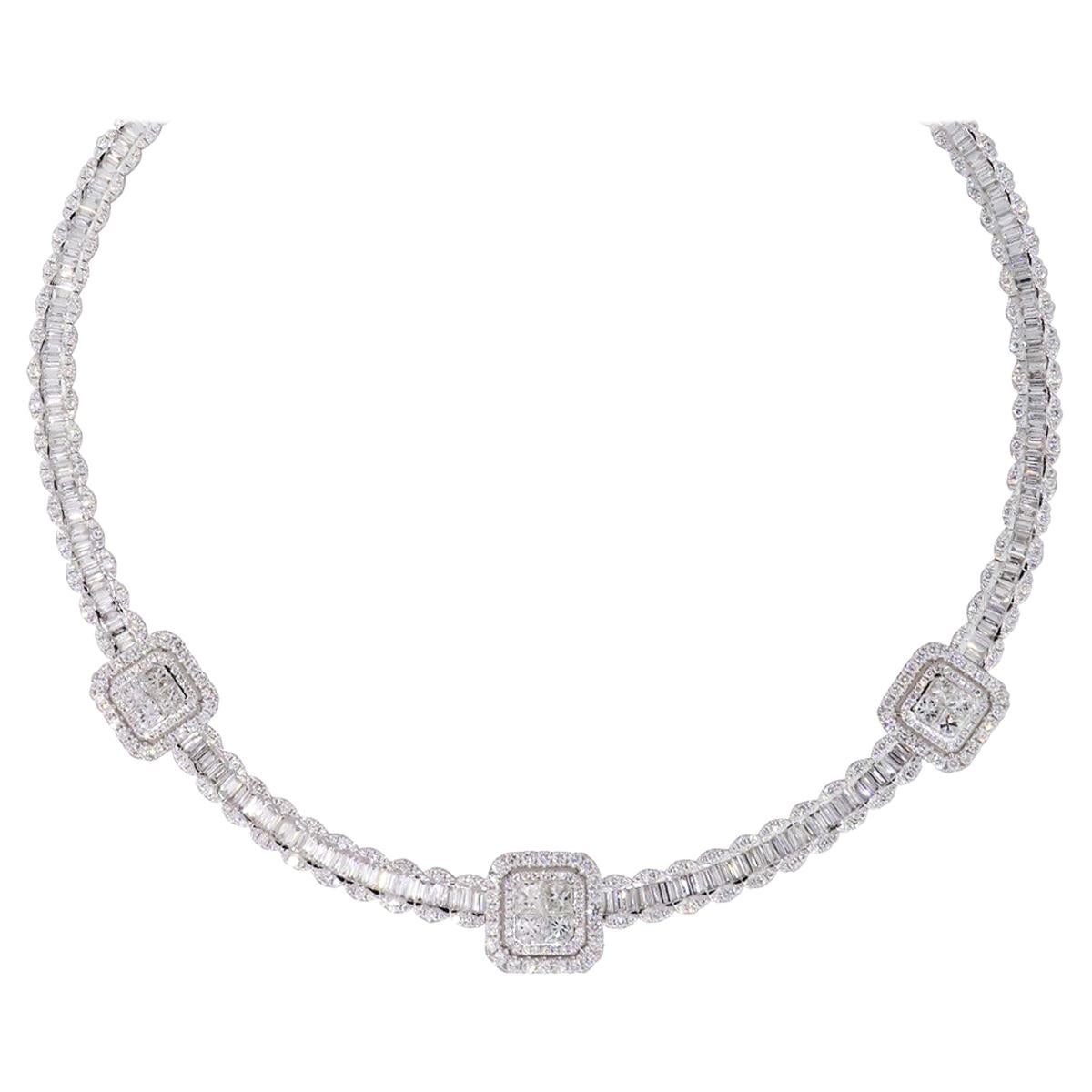 Multi Shape Diamond Three Square Station Necklace