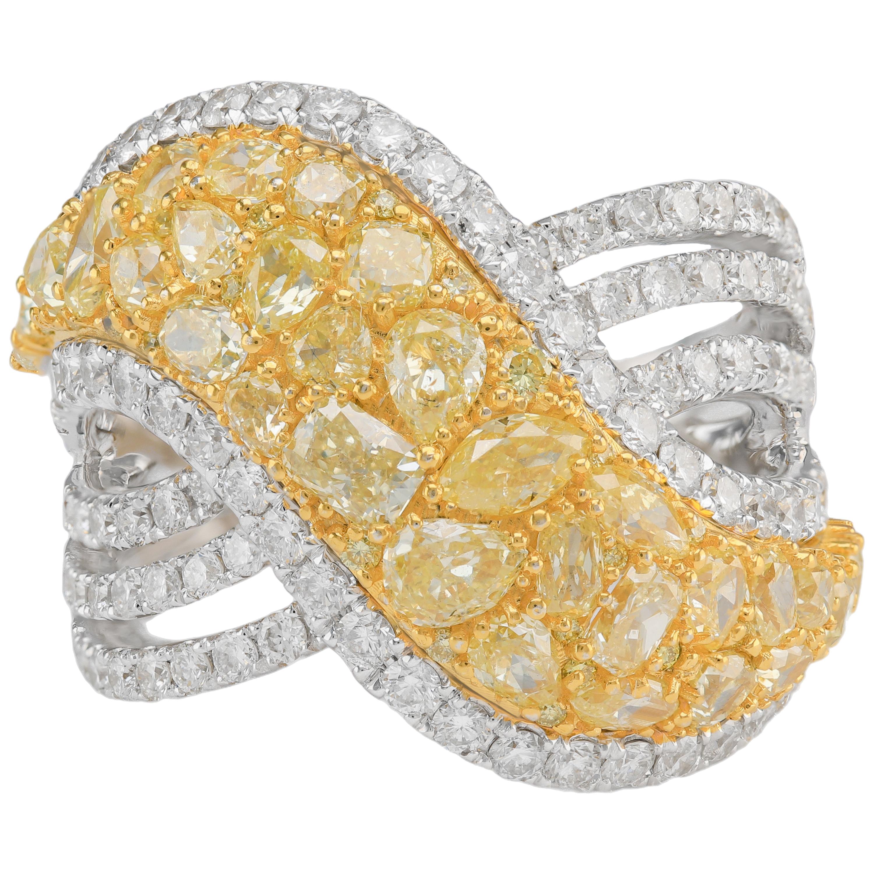 Fancy Multi Shape Yellow Diamond and White Diamond 4.0 Carat Ring 18 Karat Gold