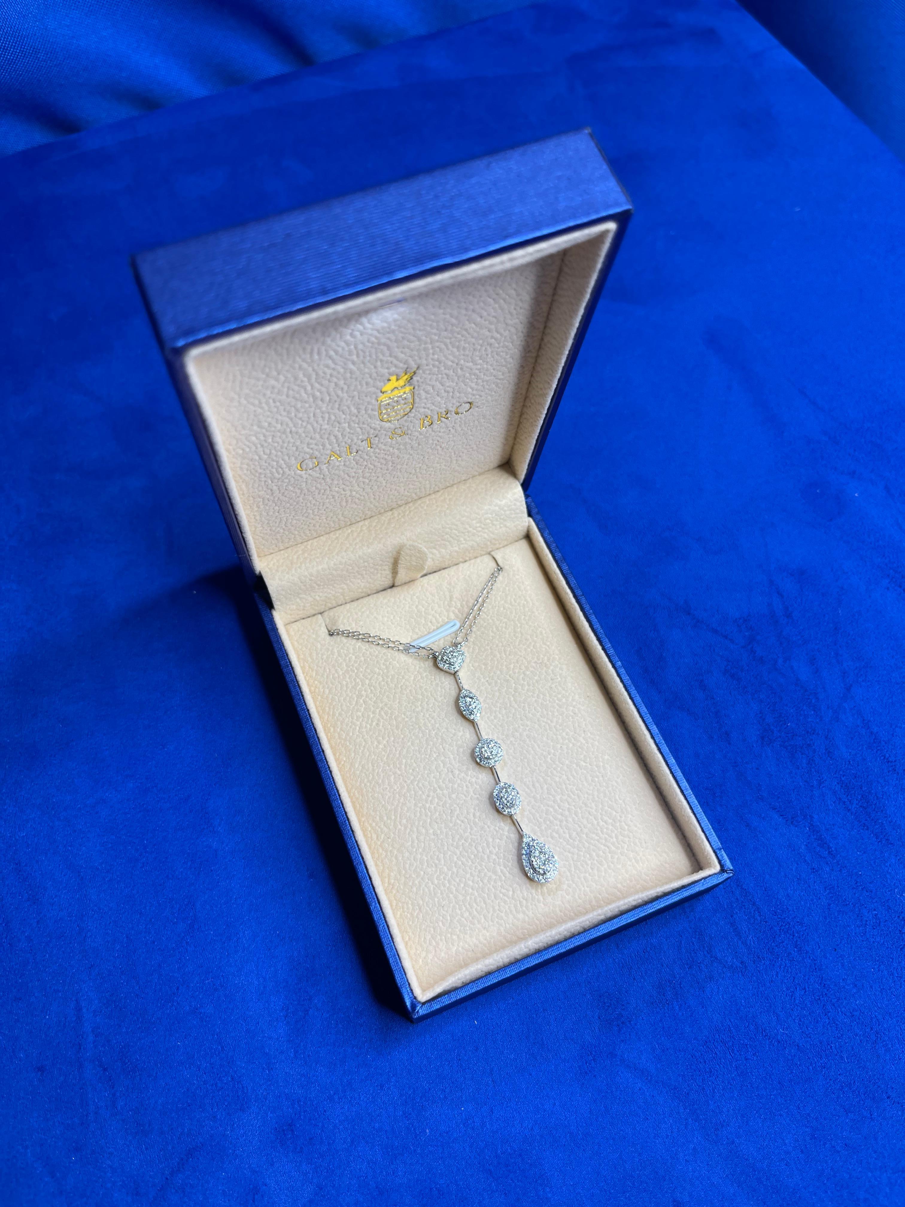 Women's or Men's Multi Fancy Shape Halo Pave Diamond 18K White Gold Pendant Drop Lariat Necklace For Sale