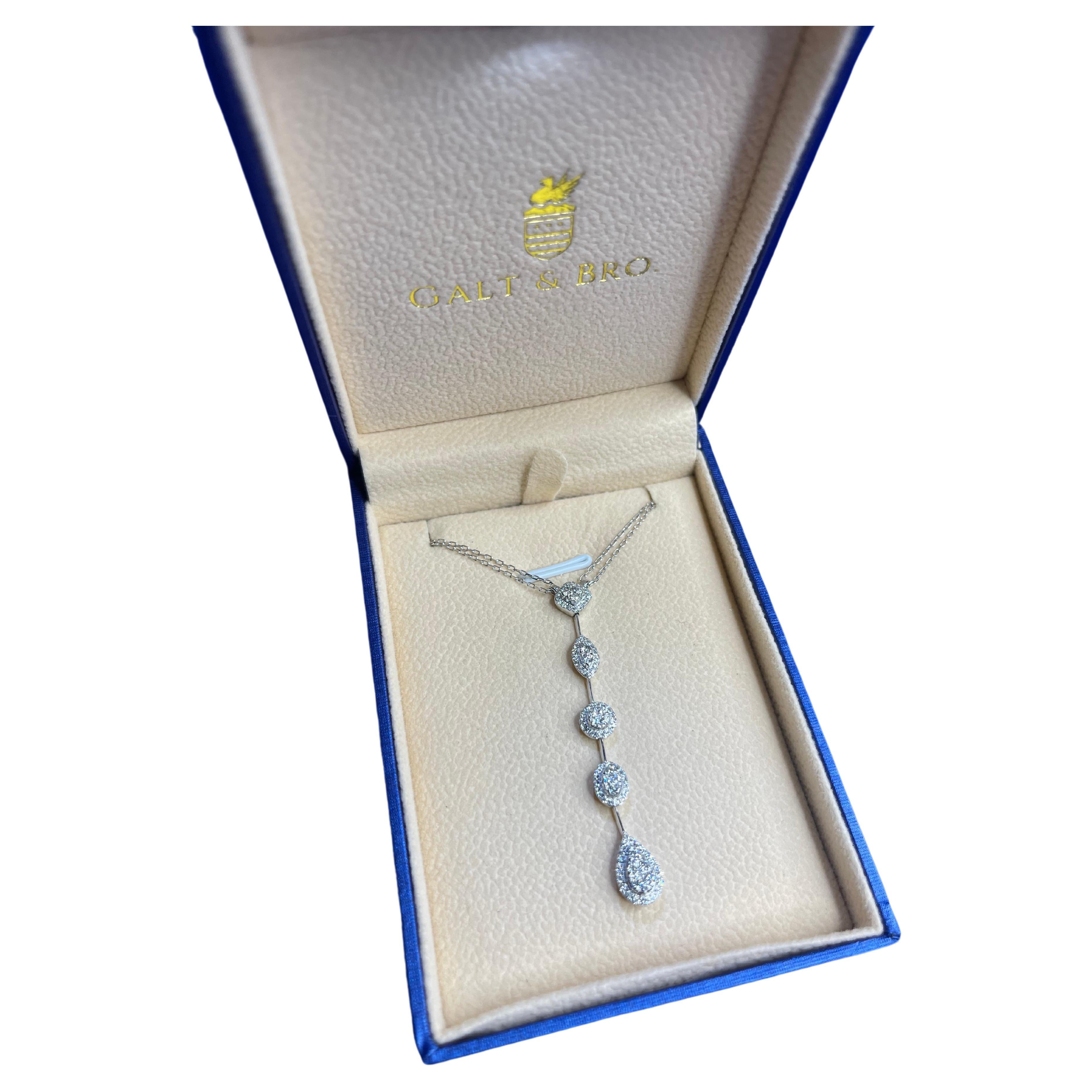 Multi Fancy Shape Halo Pave Diamond 18K White Gold Pendant Drop Lariat Necklace In New Condition For Sale In Oakton, VA