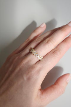 Multi Shape Marquise and Round Diamond Crown Band Wedding Ring 14K Solid Gold