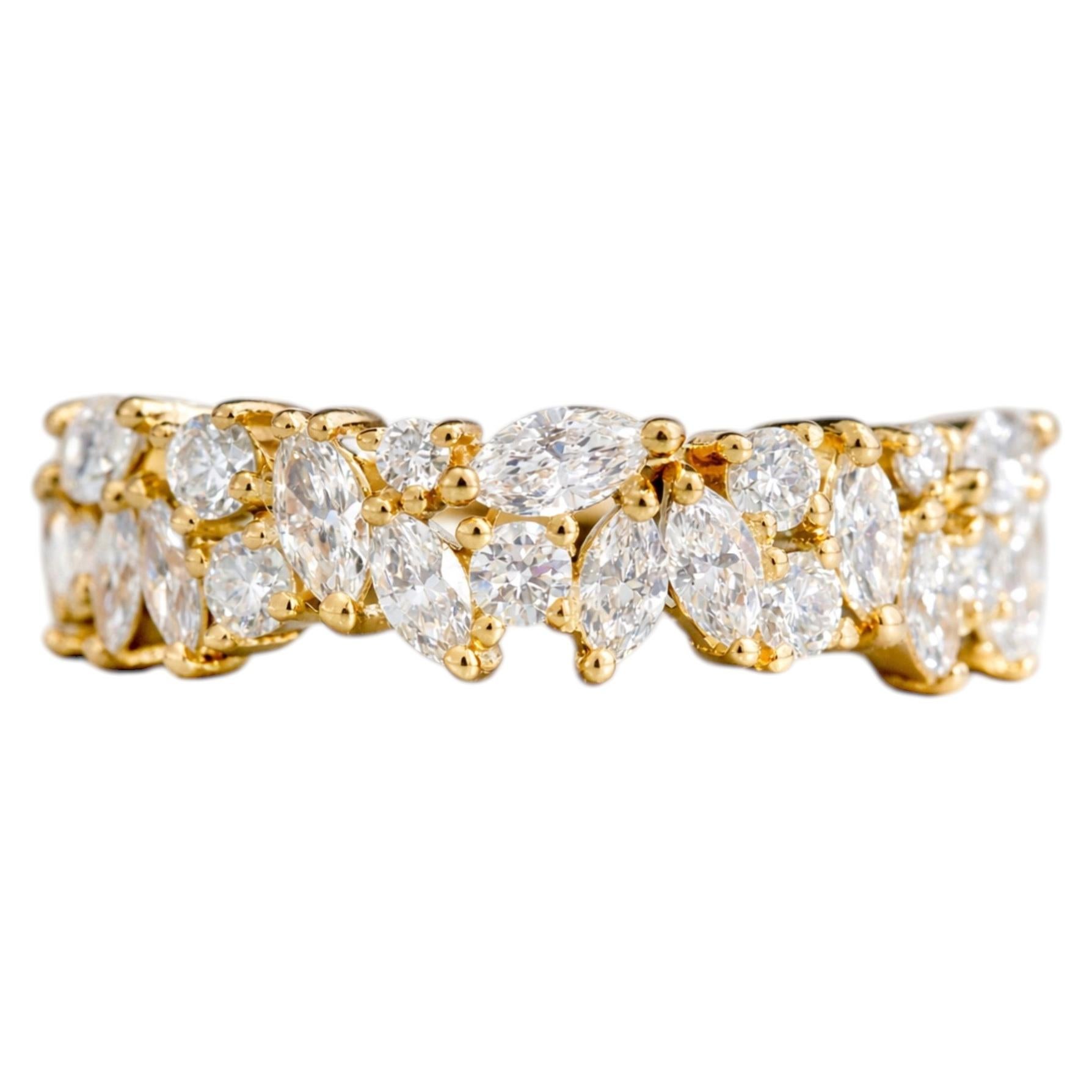 Multi Shape Marquise and Round Diamond Crown Band Wedding Ring 14K Solid Gold