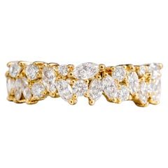 Multi Shape Marquise and Round Diamond Crown Band Wedding Ring 14K Solid Gold