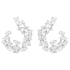 Multi Shape Natural Diamond Ear Climber Earrings 3.47 Carats 18K White Gold