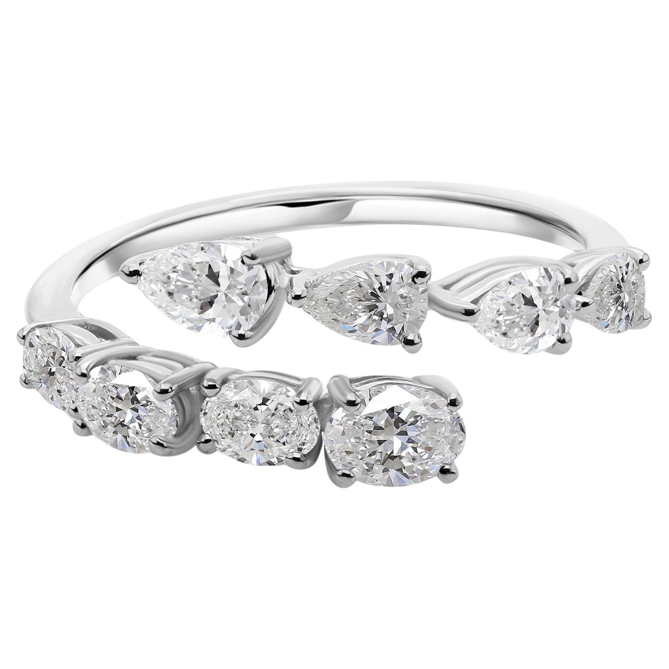 Multi Shape Natural SI/H Diamond Open Wrap Ring 14K Weißgold