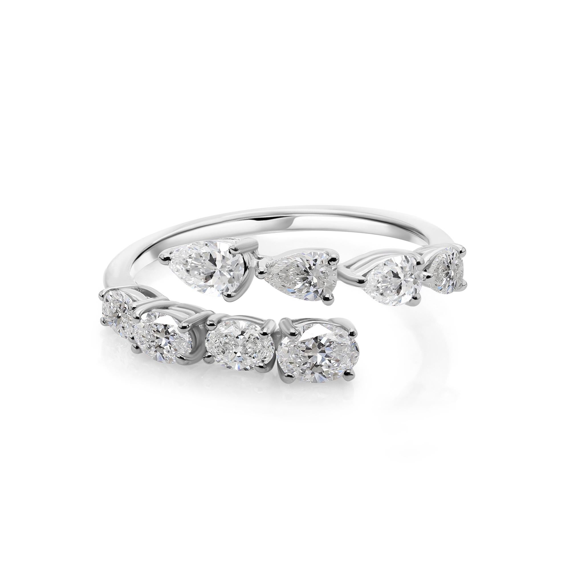 Multi Shape Natural SI/H Diamond Open Wrap Ring 18K White Gold