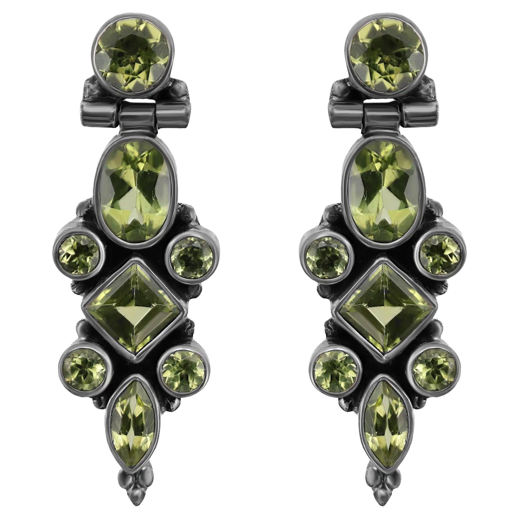 Multi Shape Peridot Drop Earrings 925 Sterling Silver