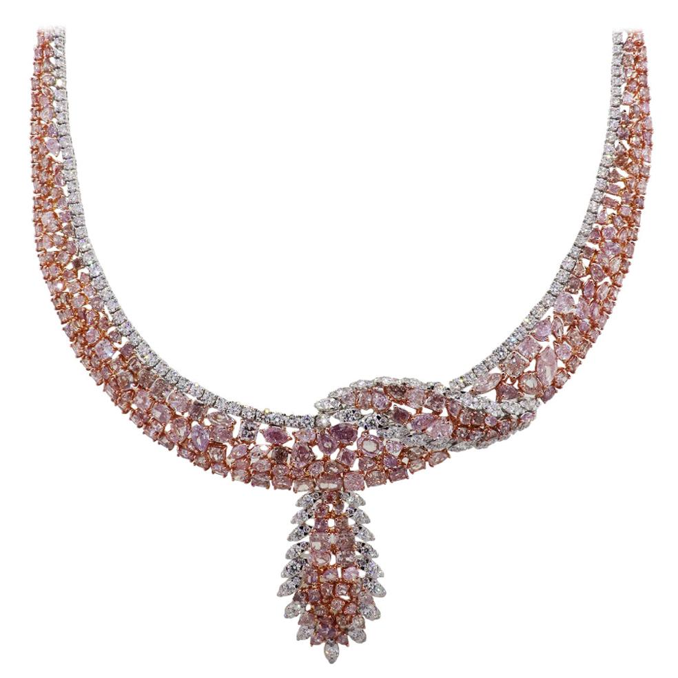 Multi Shape Pink and White Diamond Cluster Necklace