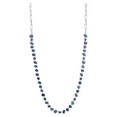 Multi Shape Prong Set Blue Sapphire Tennis Necklace 14K White Gold