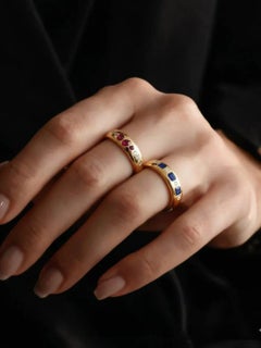 Multi Shape Ruby 14K (or 18k upon request) Yellow Gold Diamond Accent Band Ring