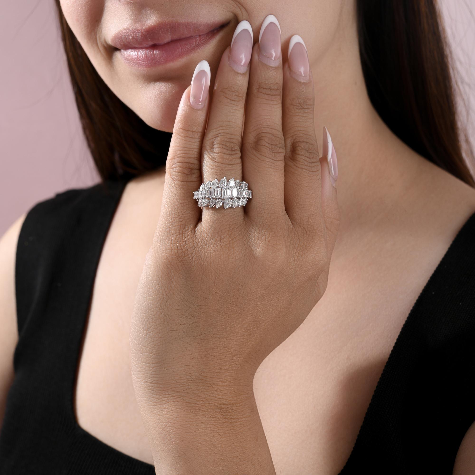 For Sale:  Multi Shape SI Clarity H Color Diamond Cluster Ring 14K White Gold Fine Jewelry 2