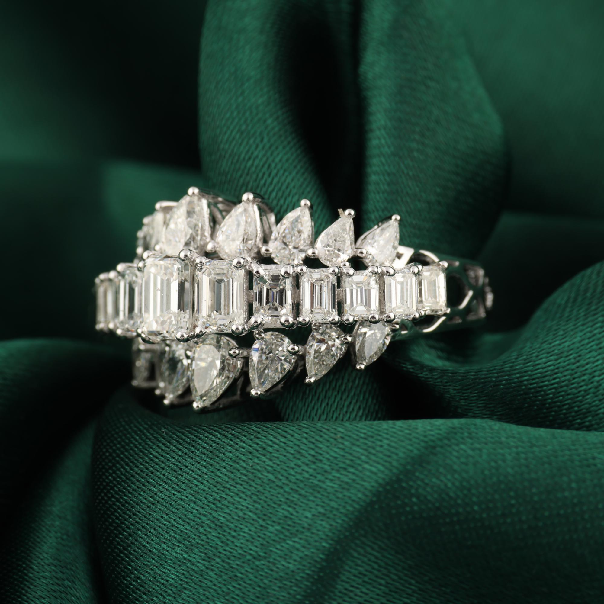 For Sale:  Multi Shape SI Clarity H Color Diamond Cluster Ring 14K White Gold Fine Jewelry 3