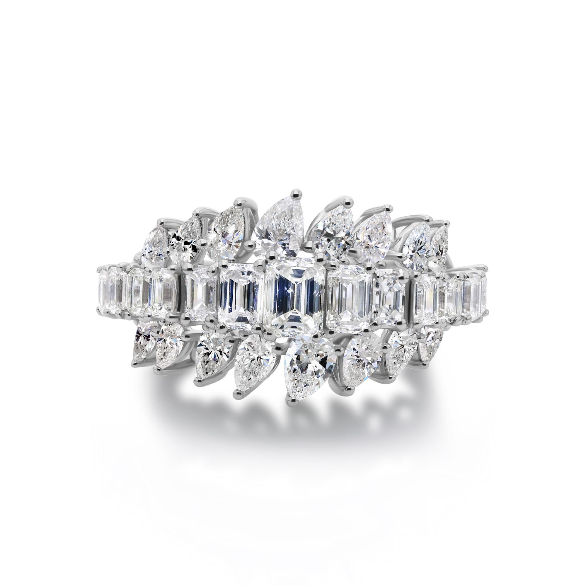 For Sale:  Multi Shape SI Clarity H Color Diamond Cluster Ring 14K White Gold Fine Jewelry 5