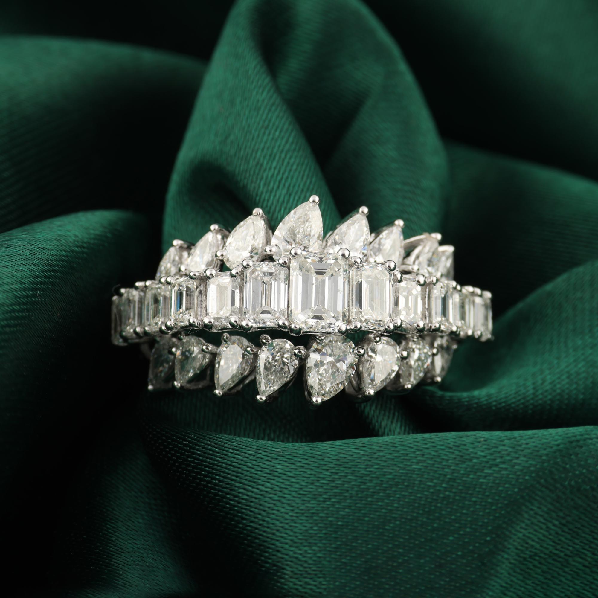 For Sale:  Multi Shape SI Clarity H Color Diamond Cluster Ring 14K White Gold Fine Jewelry 6