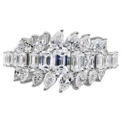 Multi Shape SI Clarity H Color Diamond Cluster Ring 18K White Gold Fine Jewelry