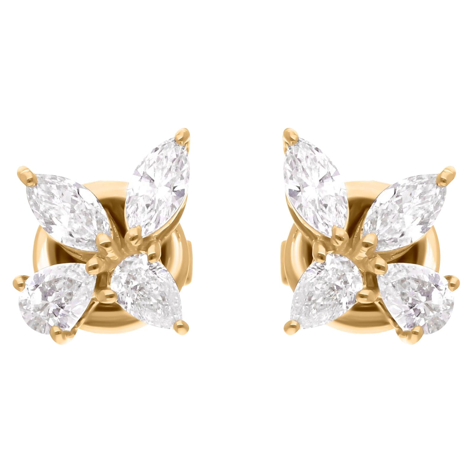 Multi Shape SI/H 0.41Ct Diamond Stud Earrings 18K Yellow Gold Fine Jewelry