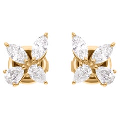 Multi Shape SI/H 0.41Ct Diamond Stud Earrings 18K Yellow Gold Fine Jewelry