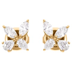 Multi Shape SI/H 0.41Ct Diamond Stud Earrings 18K Yellow Gold Fine Jewelry
