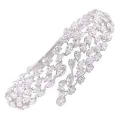 Multi Shape SI/H 19.11ct Diamond Cluster Wide Cuff Bracelet 18K White Gold