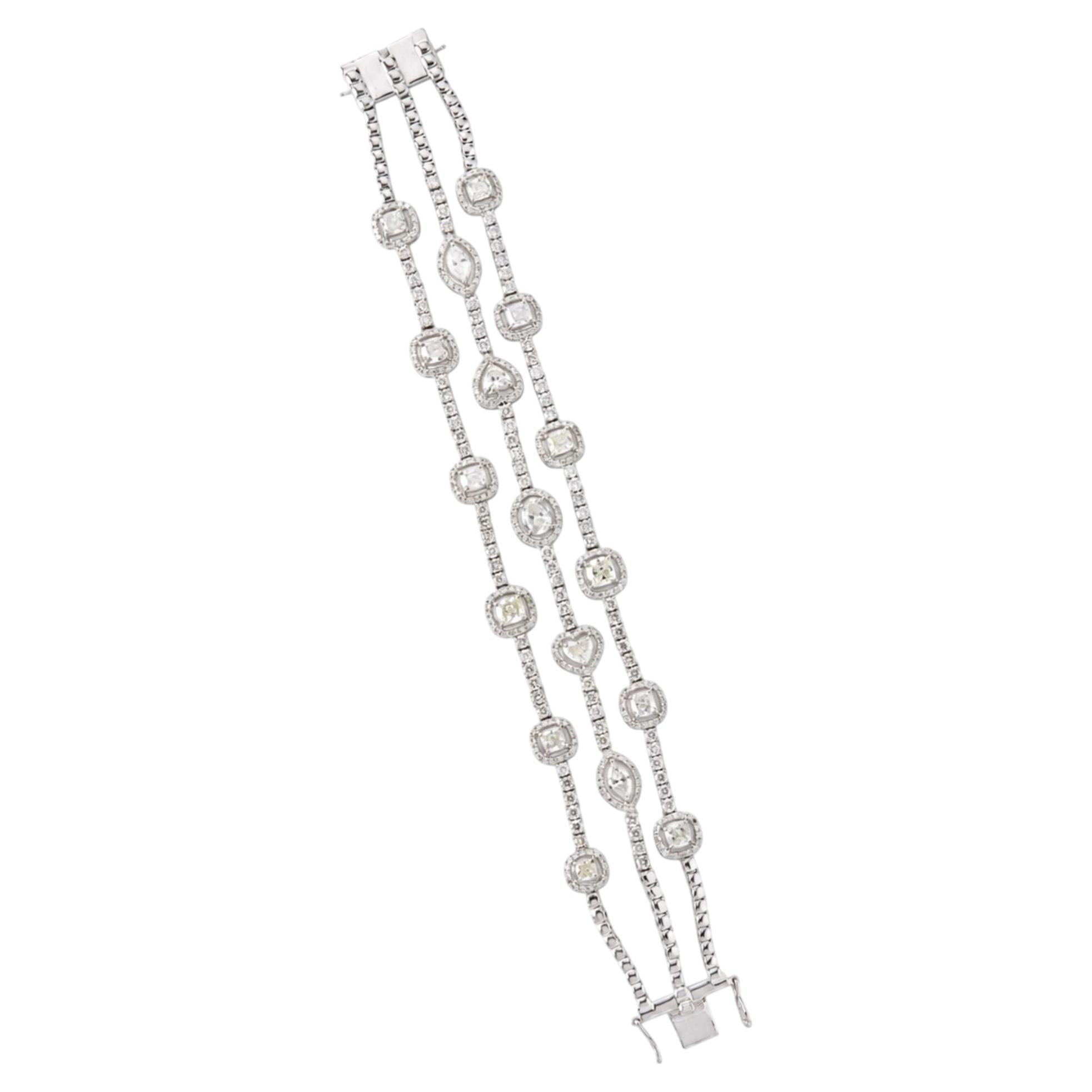 Multi Shape Wide Natural Diamond Bracelet in 14k Solid Gold (Certified) For Sale