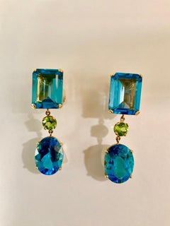 Multi-Shaped Blue Topaz and Peridot Long Earring