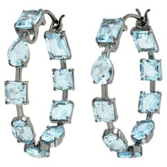 Multi Shaped Blue Topaz Hoop Earrings Made In 18k White Gold