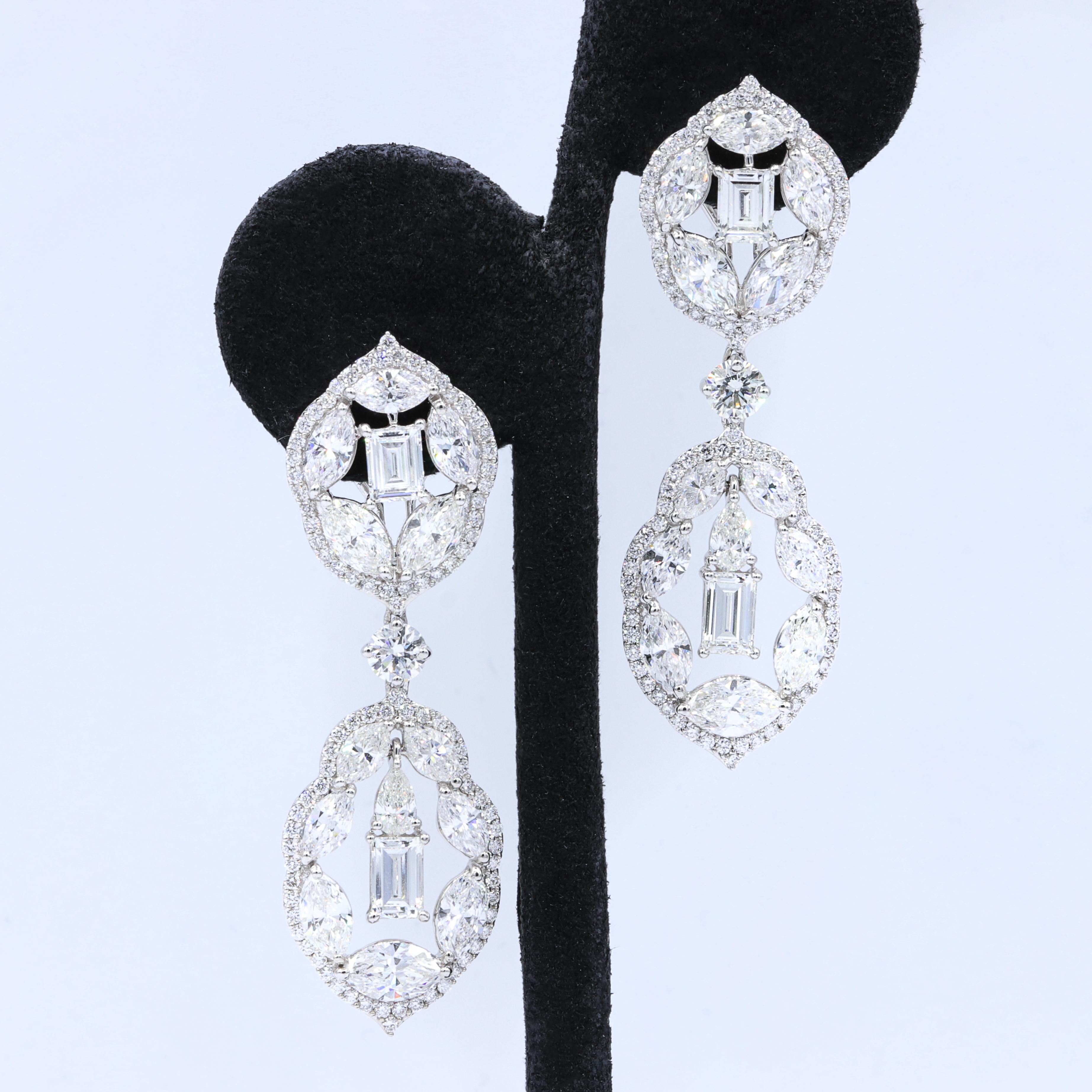 Marquise Cut Multi Shaped Diamonds Fashion Chandelier Earrings