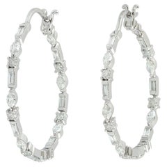 Multi Shaped Diamonds Hoops Made In 18k White Gold