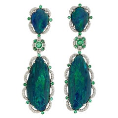 Multi Shaped Doublet Opal Earrings Accented With Diamonds Made In 18k White Gold