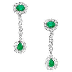 Mehrfarbige Smaragd-Ohrringe mit Diamanten im Brillantschliff aus 18 Karat Weißgold