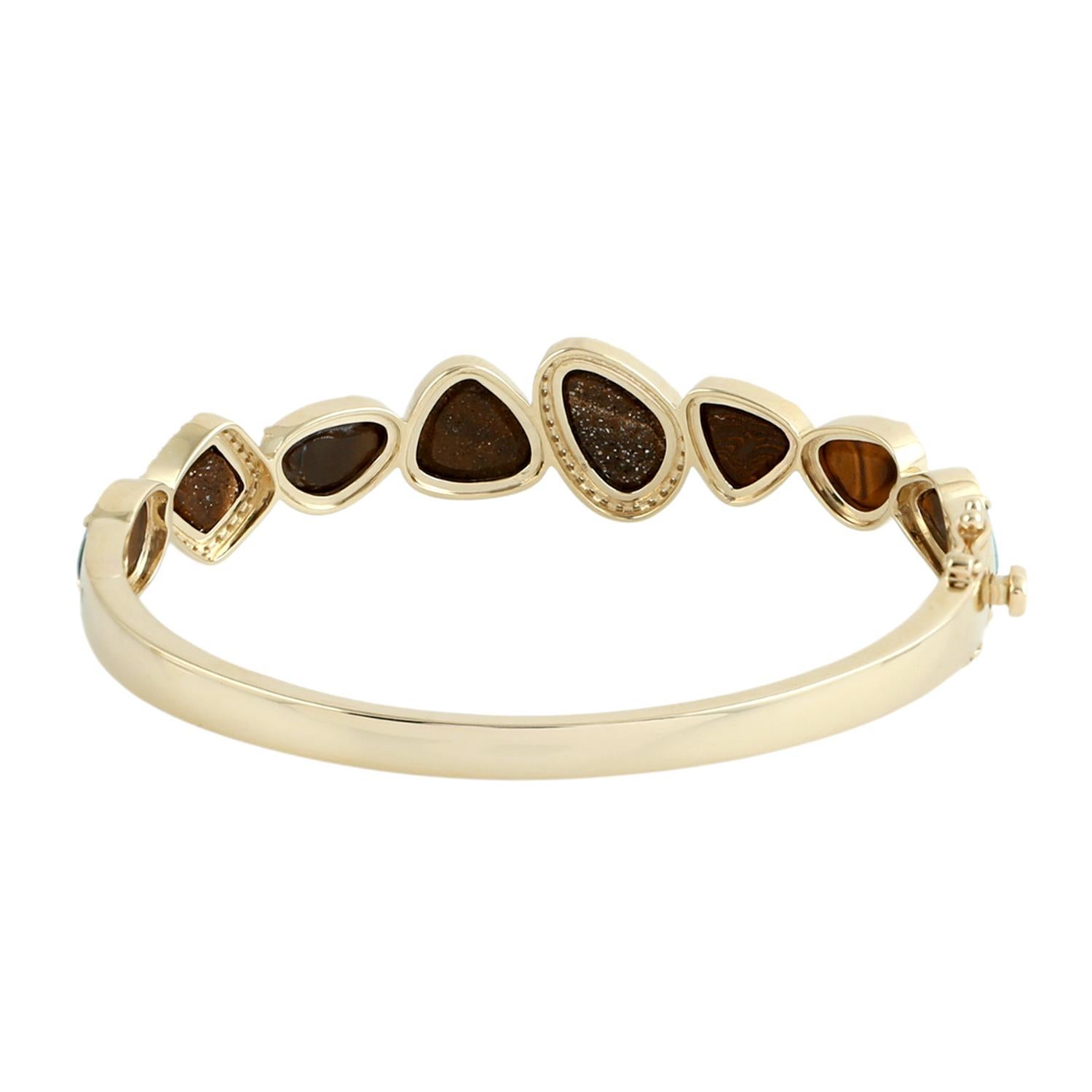 Taglio misto Multi Shaped Australian Opal Bangle With Diamonds Made In 14k Yellow Gold in vendita