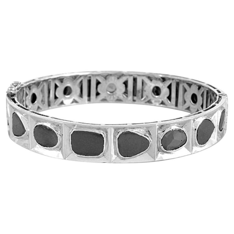 Multi Shaped Fancy Diamond Bangle Made in 18k White Gold and Silver For Sale at 1stDibs