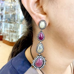 Multi Shaped Gemstone Earrings with Pave Diamonds Made in 18k Gold & Silver