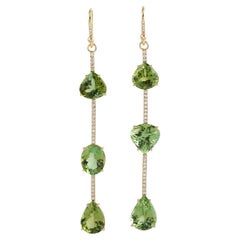 Multi Shaped Mint Tourmaline Dangle Earrings With Diamonds Made In 18k Gold