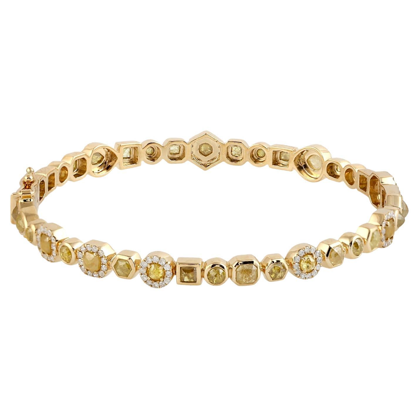 Multi Shaped Ice Daimond Tennis Bracelet Made In 18k Gold For Sale