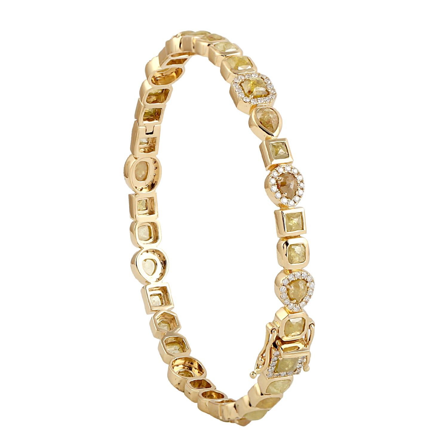 Art déco Bracelet tennis en or 18 carats avec diamants glacés multiformes en vente