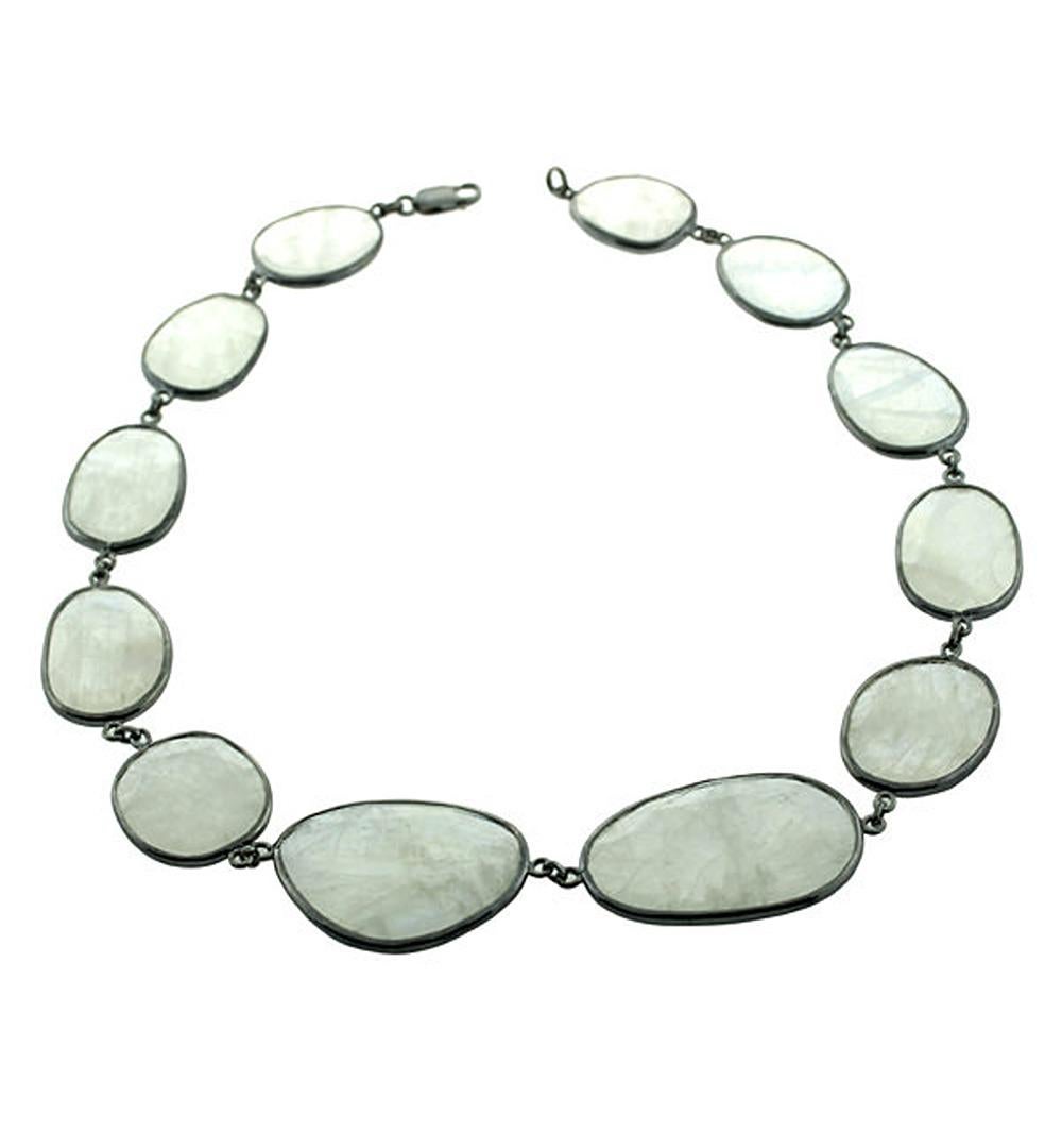 Mixed Cut Multi Shaped Moonstone Chain Necklace For Sale