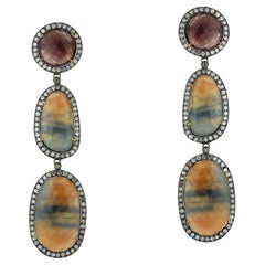 Multi Shaped & Multi Color Multi Sapphire Earring with Diamonds Made in 18k Gold