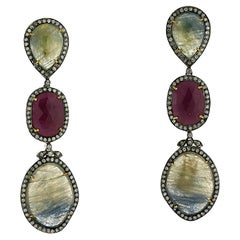 Multi Shaped Natural Sapphire 3 Tier Dangle Earrings In 18k Gold
Silver