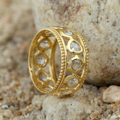 Multi Shaped Rose Diamonds Band Ring Made In 18k Yellow Gold
