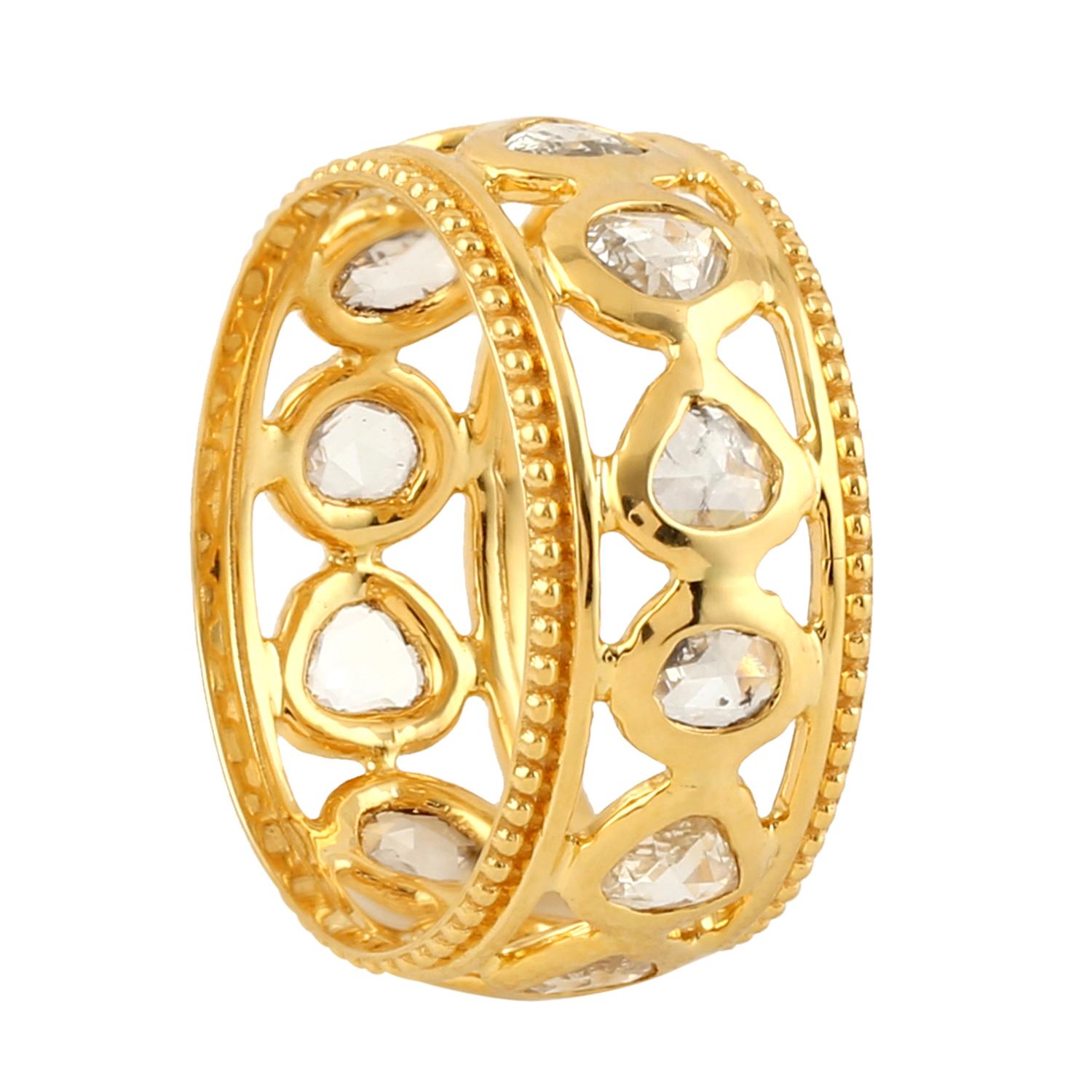 Mixed Cut Multi Shaped Rose Diamonds Band Ring Made In 18k Yellow Gold For Sale