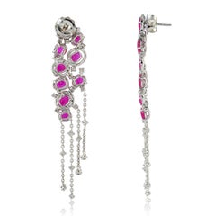 Multi Shaped Ruby Chandelier Earrings With Diamonds Made In 18k White Gold