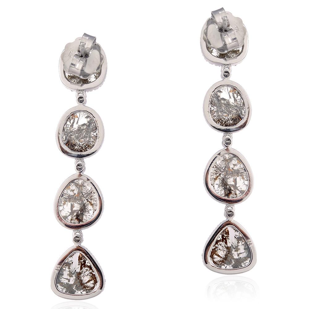 Artisan Four Tier Multi Shaped Sliced Diamond Earrings With Pave Diamonds In 18k Gold For Sale