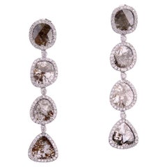 Four Tier Multi Shaped Sliced Diamond Earrings With Pave Diamonds In 18k Gold