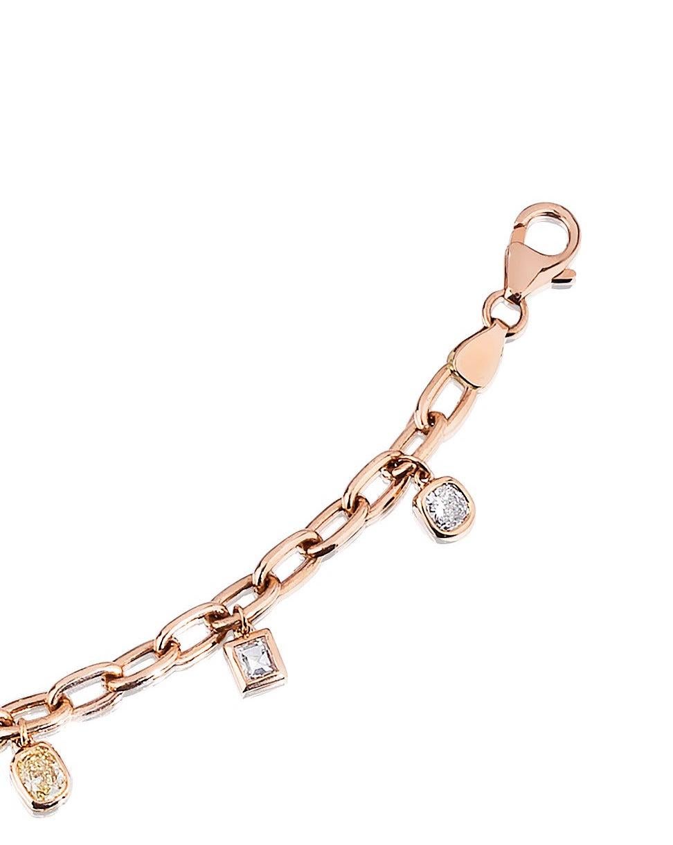 Mixed Cut 18KT Italian Multi Shaped Toggle Charm Diamond Link Bracelet