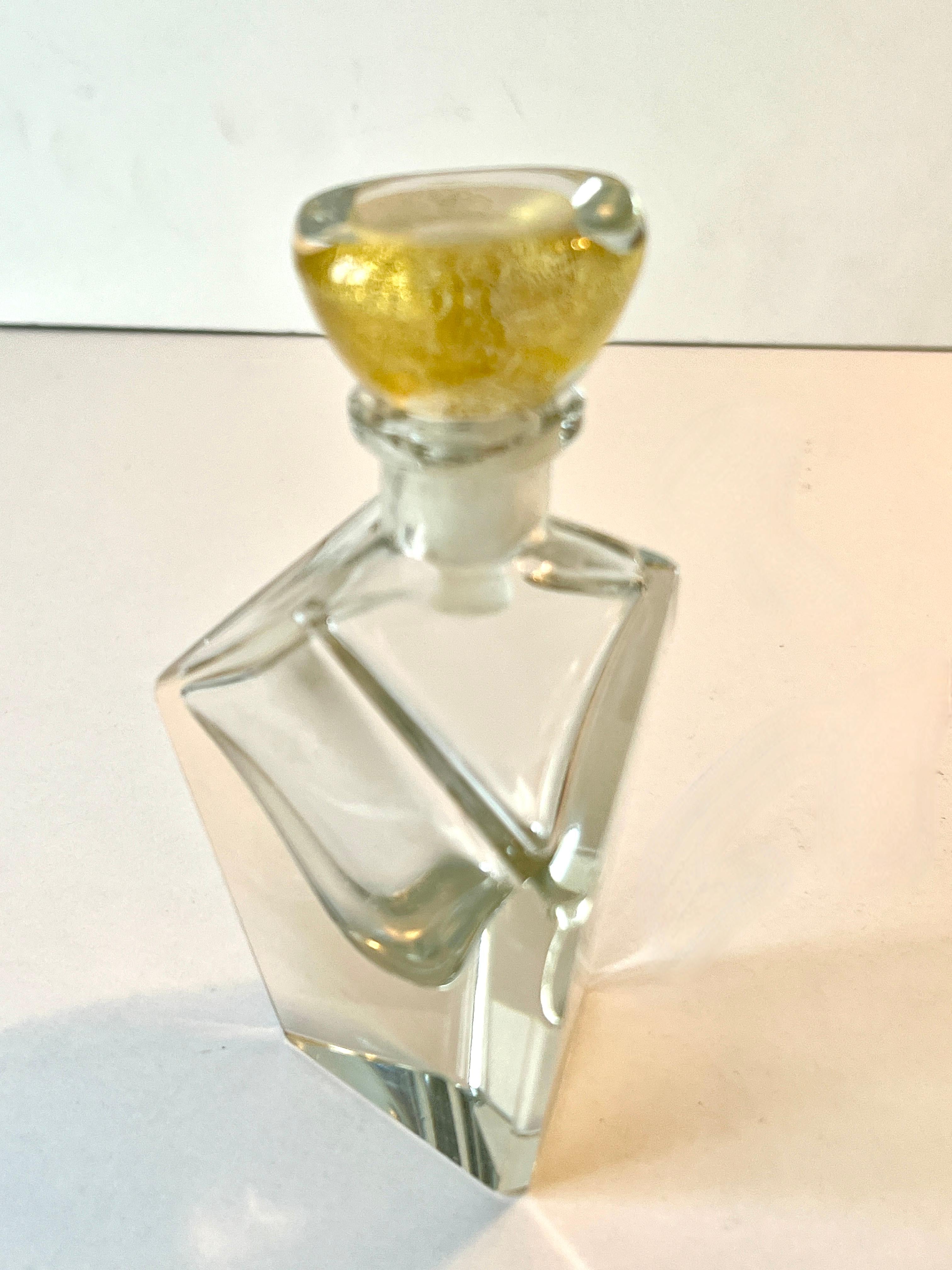 Mid-Century Modern Multi Sided Crystal Perfume Bottle with Gold Leaf Speck Stopper For Sale