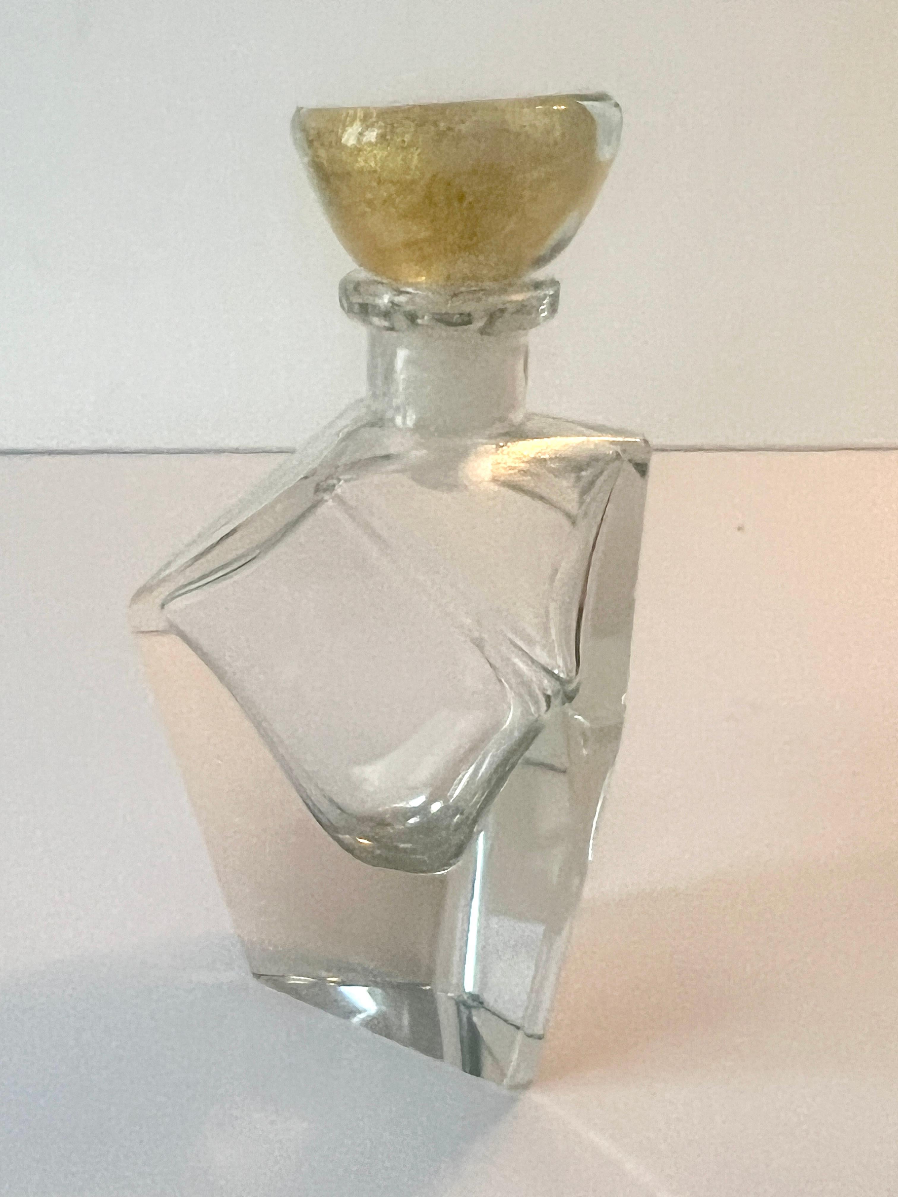 French Multi Sided Crystal Perfume Bottle with Gold Leaf Speck Stopper For Sale